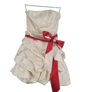 VTG Jessica McClintock Strapless Dress Ivory Bubble Hem Bow Formal Size 8